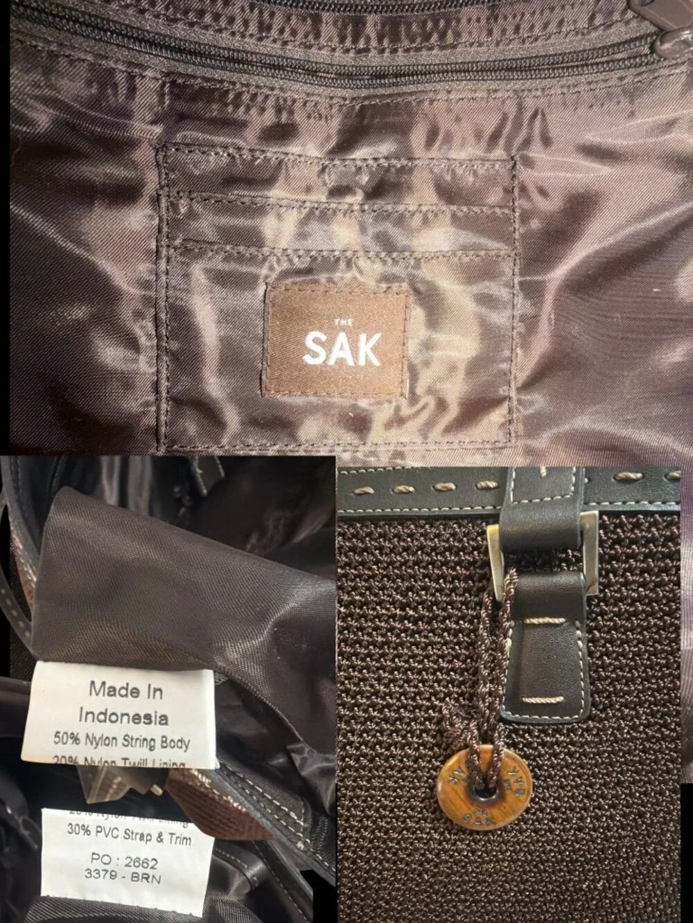 The Sak Shoulder Bag Brown Nylon Crochet Tote with Whipstitch Accent + Bag Charm - Picture 9 of 9